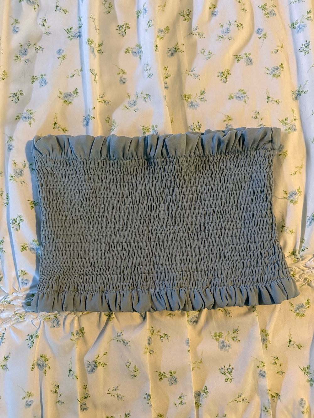 NWOT Lulu's Light Slate Sage Blue Smocked Tube Top with Ruffle Edges Cottage